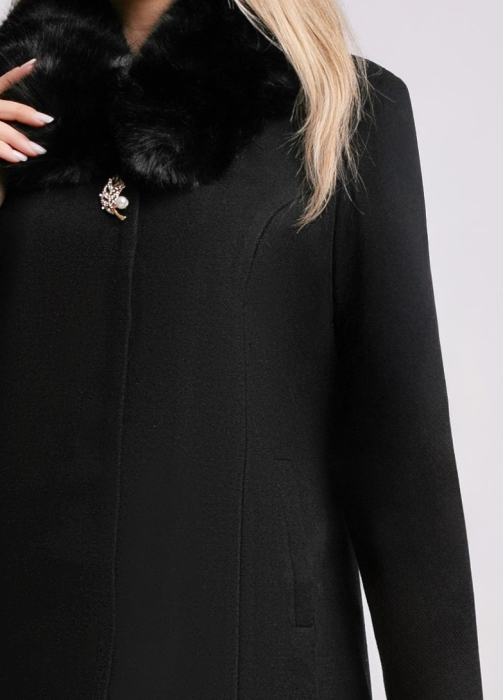 Palton negru mărime mare accesorizat cu blană detașabilă la guler [5]