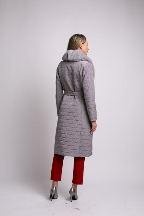 Geacă Sena gri din fâș cu guler detașabil din blană [3]