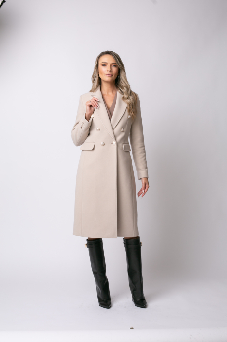 Palton Alis bej din lână cu rever [5]