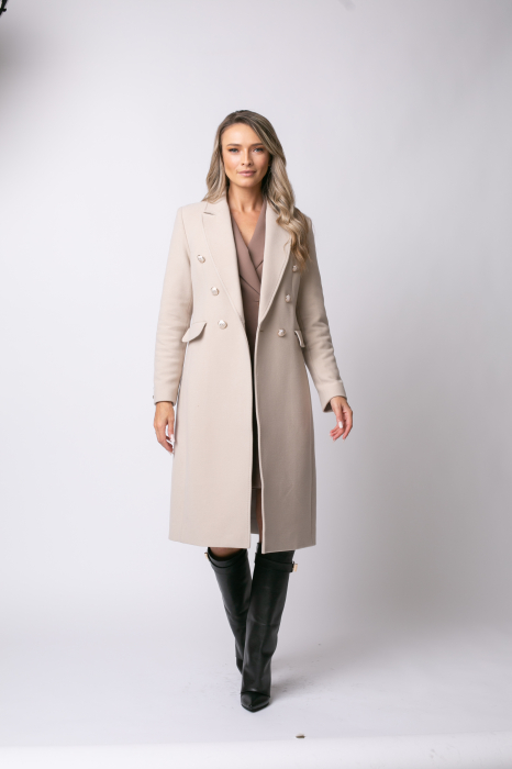 Palton Alis bej din lână cu rever [2]