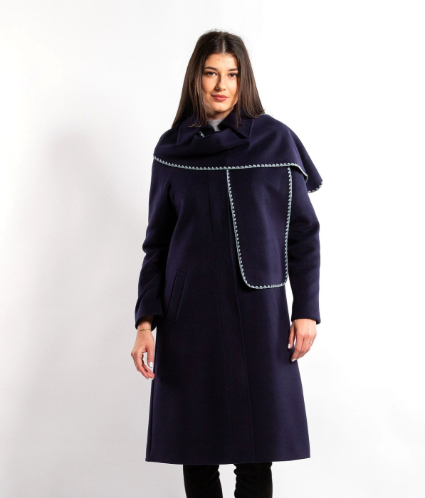 Palton Sentierri bleumarin mărime mare accesorizat cu eșarfă [3]