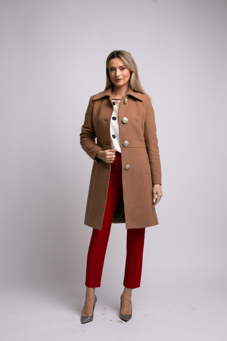 Palton SENTIERRI camel din lână cu nasturi animal print [2]