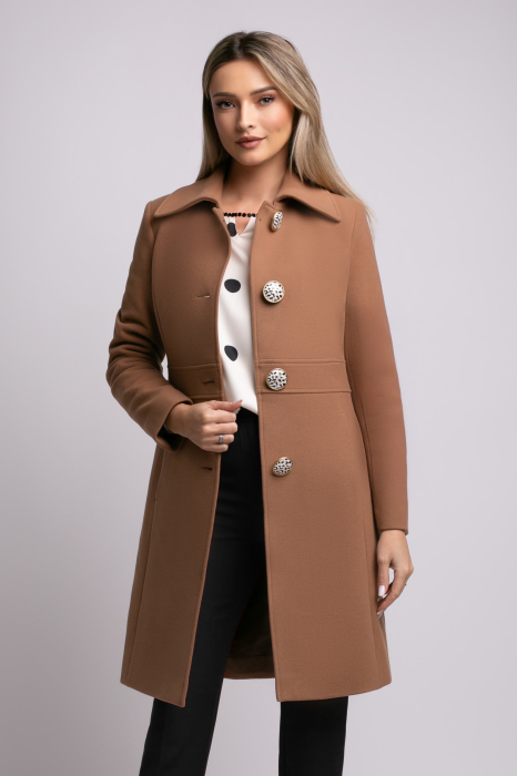 Palton SENTIERRI camel din lână cu nasturi animal print [5]