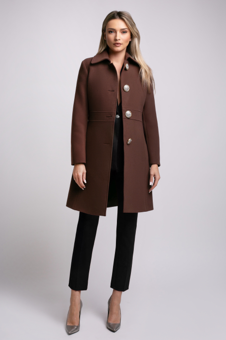 Palton SENTIERRI maro din lână cu nasturi animal print [2]