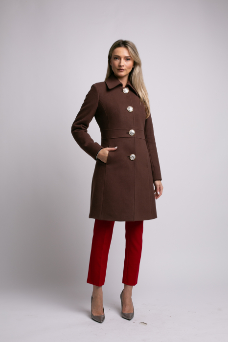 Palton SENTIERRI maro din lână cu nasturi animal print [3]