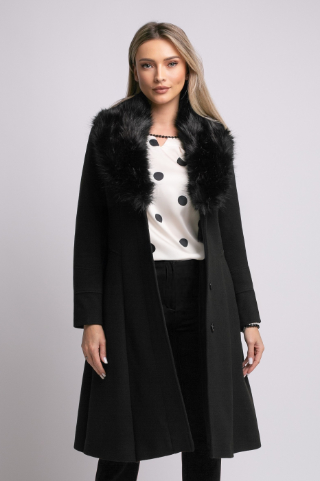 Palton SENTIERRI negru din lână cu blană detașabilă [5]