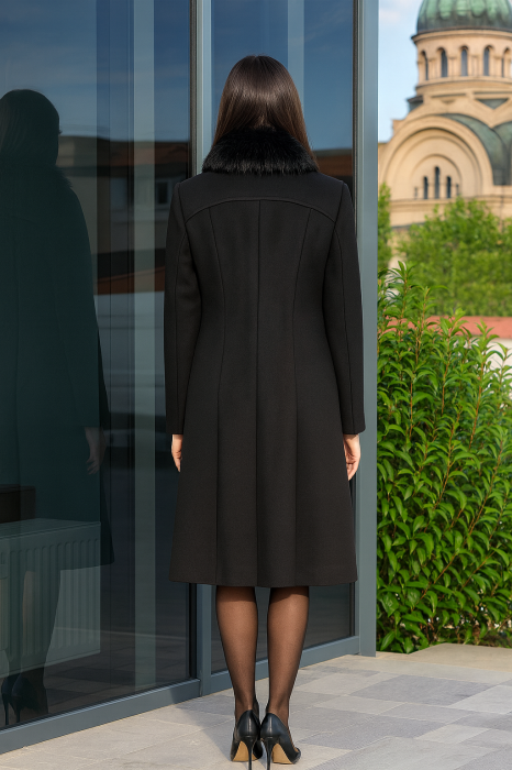 Palton SENTIERRI negru din lână cu blană detașabilă [3]