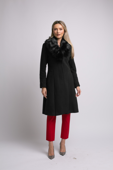 Palton SENTIERRI negru din lână cu blană detașabilă [4]