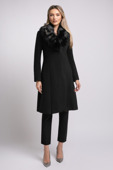 Palton SENTIERRI negru din lână cu blană detașabilă [6]