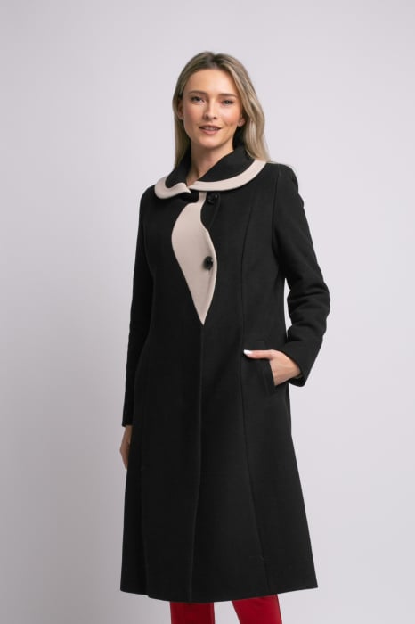 Palton SENTIERRI negru din lână cu detaliu contrastant [2]