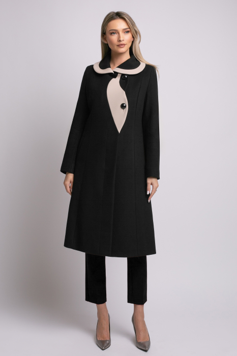 Palton SENTIERRI negru din lână cu detaliu contrastant [5]