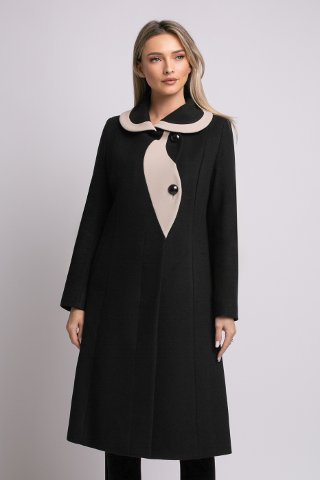 Palton SENTIERRI negru din lână cu detaliu contrastant [3]