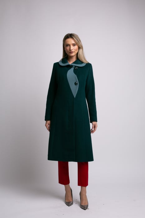 Palton SENTIERRI verde din lână cu detaliu contrastant [4]