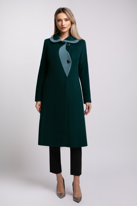 Palton SENTIERRI verde din lână cu detaliu contrastant [2]