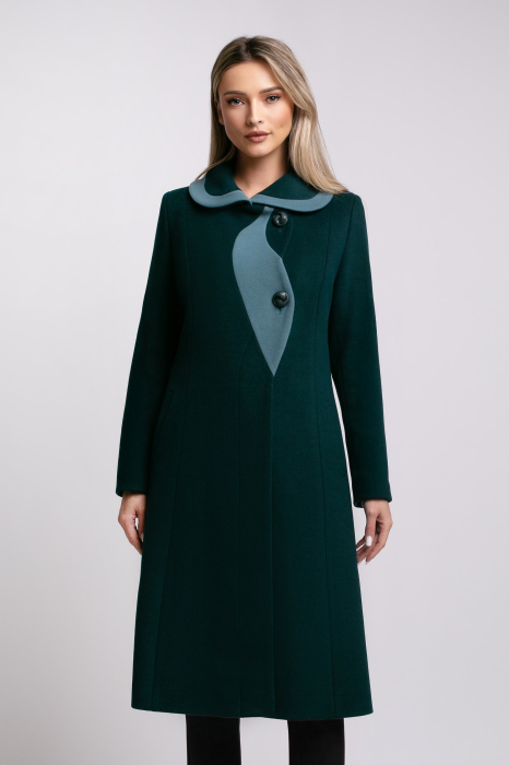 Palton SENTIERRI verde din lână cu detaliu contrastant [5]