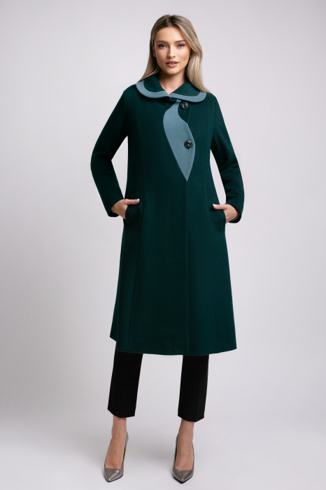 Palton SENTIERRI verde din lână cu detaliu contrastant [4]