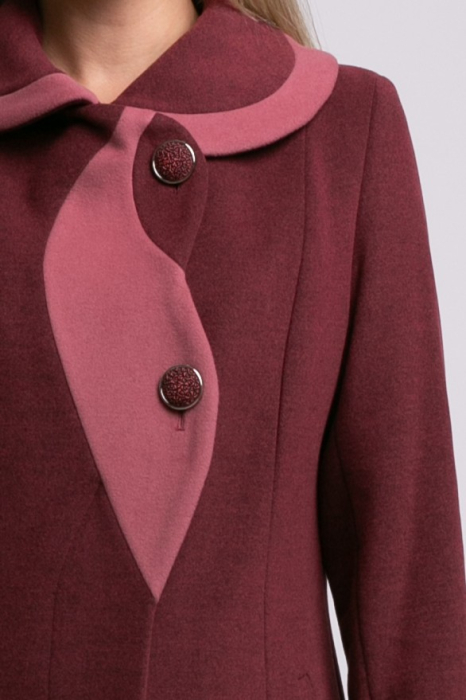 Palton SENTIERRI vișiniu din lână cu detaliu contrastant [3]
