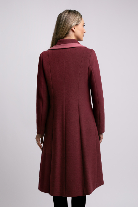 Palton SENTIERRI vișiniu din lână cu detaliu contrastant [4]