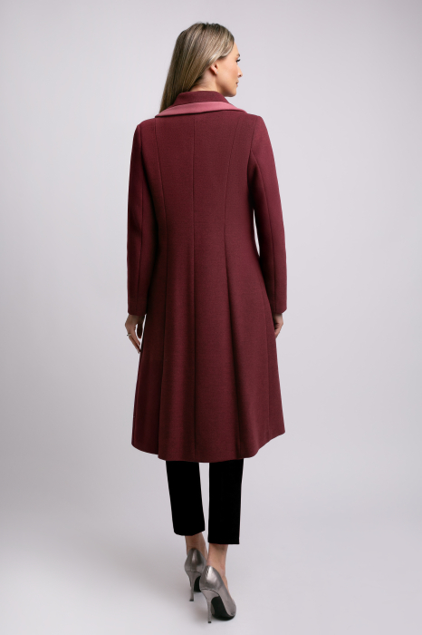 Palton SENTIERRI vișiniu din lână cu detaliu contrastant [7]