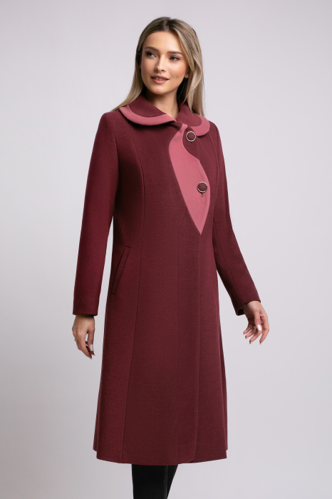 Palton SENTIERRI vișiniu din lână cu detaliu contrastant [5]