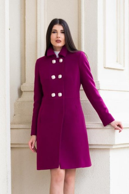Palton Verona fucsia din lână cu nasturi [3]
