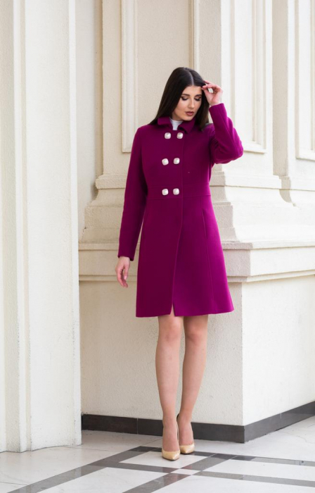 Palton Verona fucsia din lână cu nasturi [2]