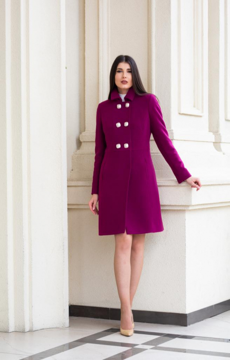 Palton Verona fucsia din lână cu nasturi [4]