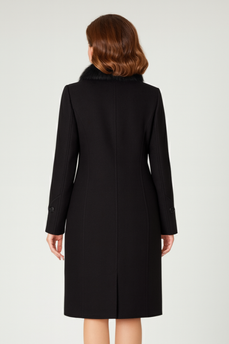 Palton Viada negru din lână cu guler detașabil din blană naturală [2]