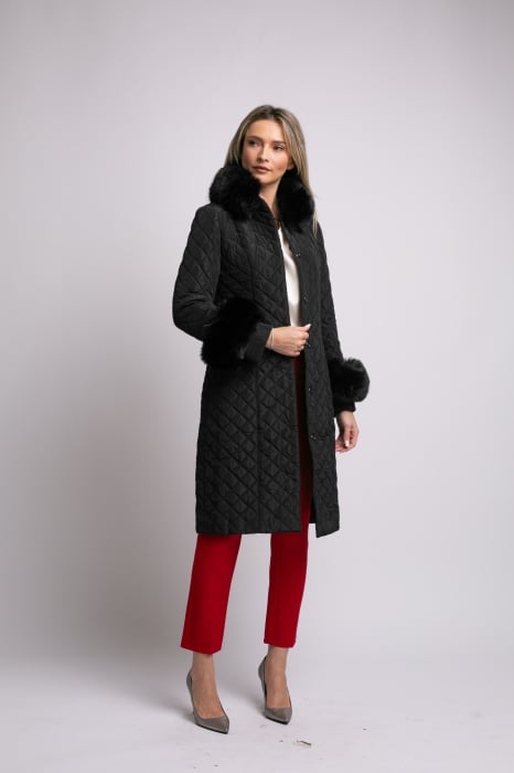 Geacă neagră matlasată cu blană detașabilă la guler și mâneci [2]