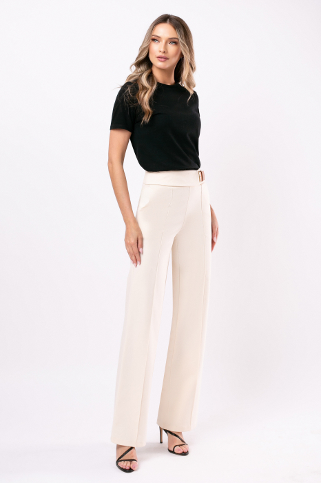 Pantaloni casual largi bej cu dungă [2]