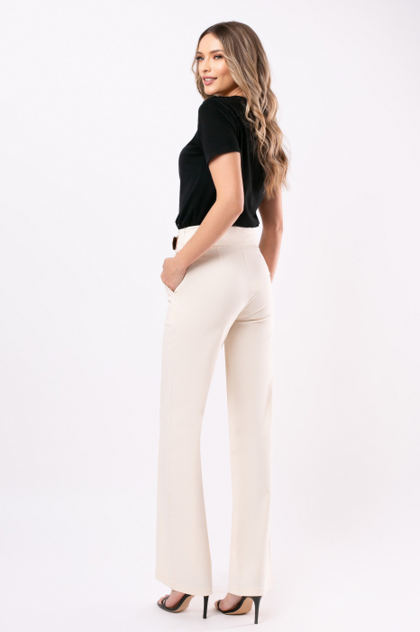 Pantaloni casual largi bej cu dungă [4]