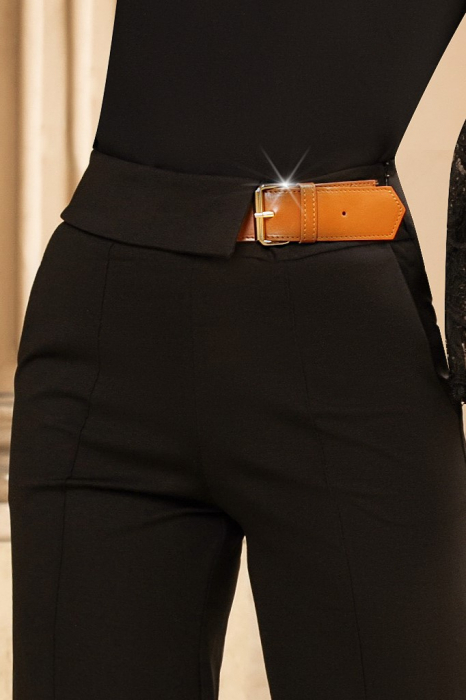 Pantaloni casual largi negru cu dungă [5]
