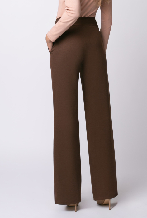 Pantaloni casual largi maro cu dungă [3]
