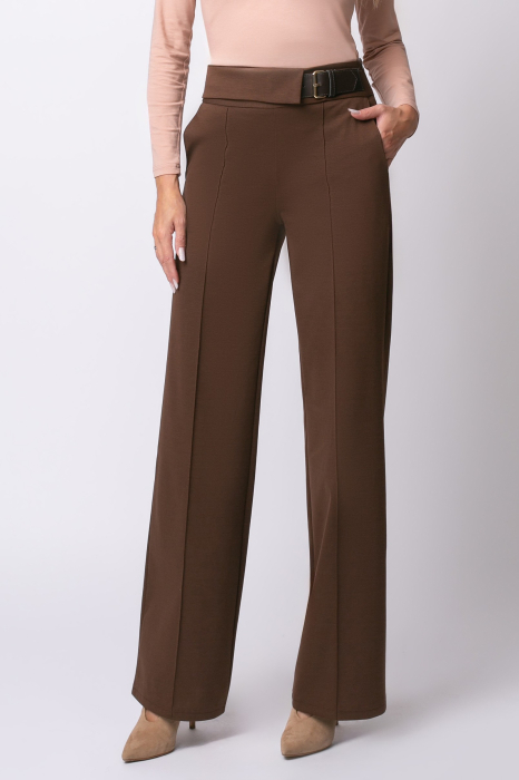 Pantaloni casual largi maro cu dungă [5]