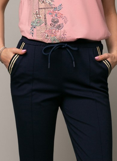 Pantaloni Margo casual bleumarin cu dungă [4]