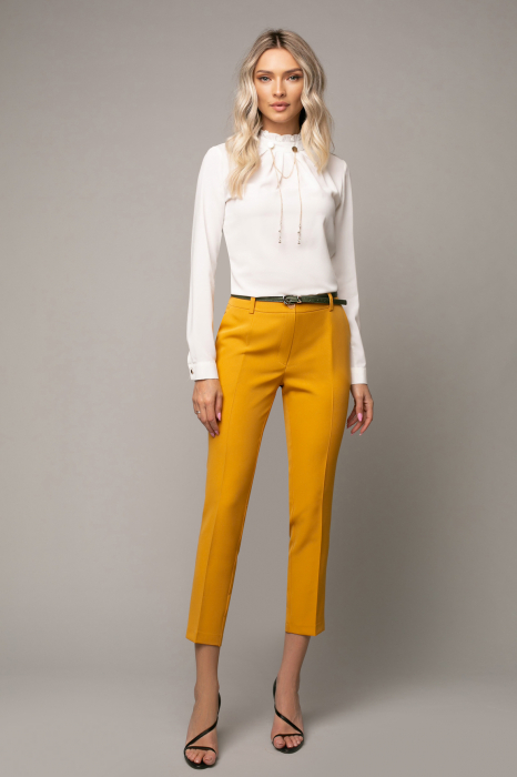 Pantaloni Natalia office galben cu dungă [3]
