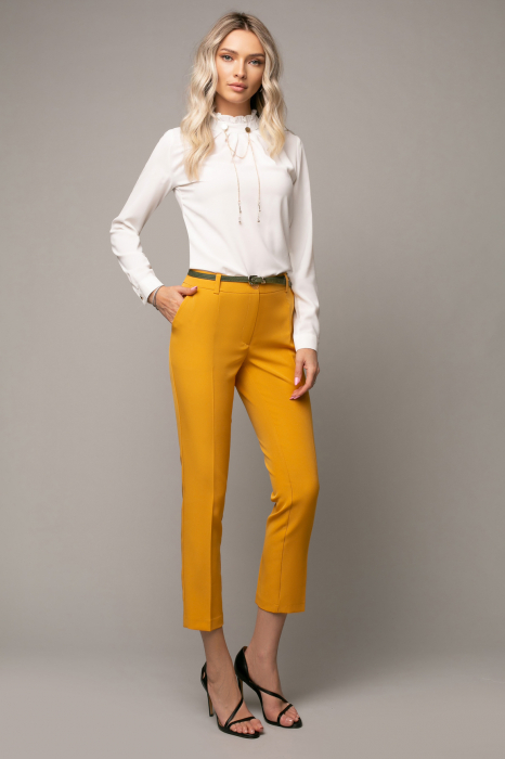 Pantaloni Natalia office galben cu dungă [2]