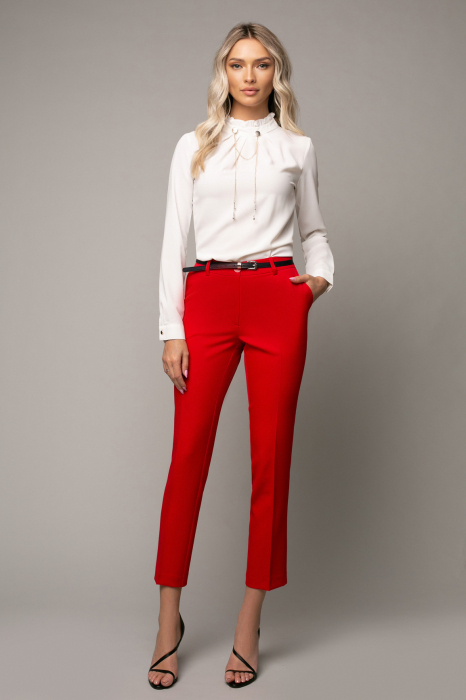 Pantaloni Natalia office roșu cu dungă [2]