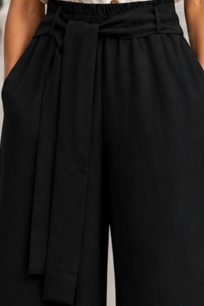 Pantaloni negri largi cu elastic în talie [3]