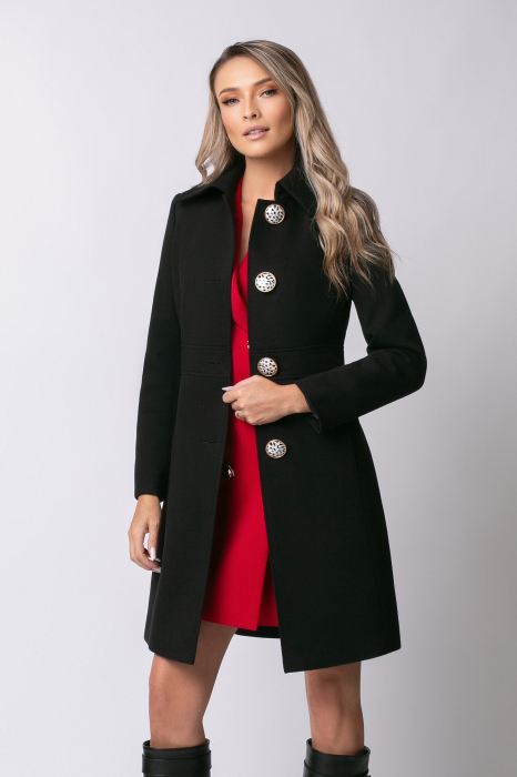 Palton SENTIERRI negru din lână cu nasturi animal print [3]