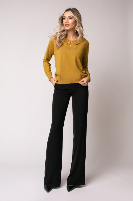 Pulover Deea muștar cu guler și nasturi decorativi [2]