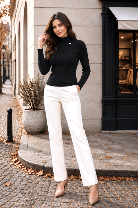 Pulover tip maletă negru din tricot fin cu lână [2]