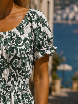 Rochie verde lungă de vară cu imprimeu floral [3]