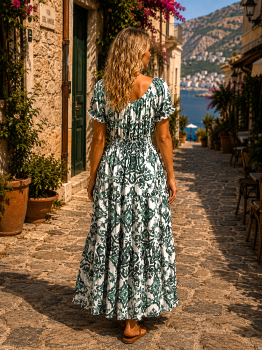 Rochie verde lungă de vară cu imprimeu floral [2]