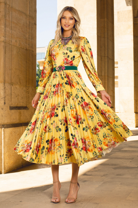 Rochie Amalfi galbenă accesorizată cu pietricele [2]