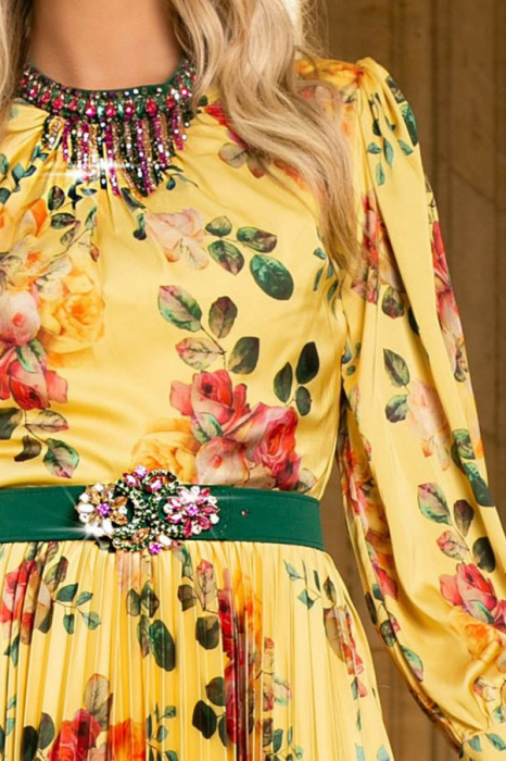 Rochie Amalfi galbenă accesorizată cu pietricele [5]