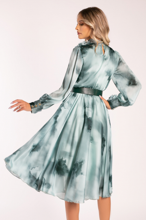 Rochie Brina verde mentă din mătase accesorizată cu flori 3D [3]