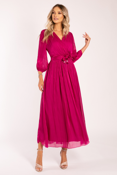 Rochie Dia fucsia mărime mare cu flori 3D [3]