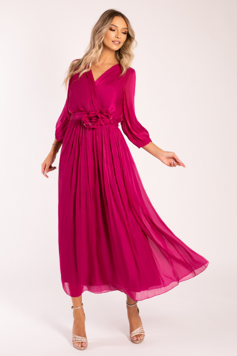 Rochie Dia fucsia mărime mare cu flori 3D [2]