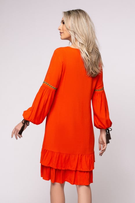 Rochie Ana din bumbac cu broderie pe bust și mâneci [3]